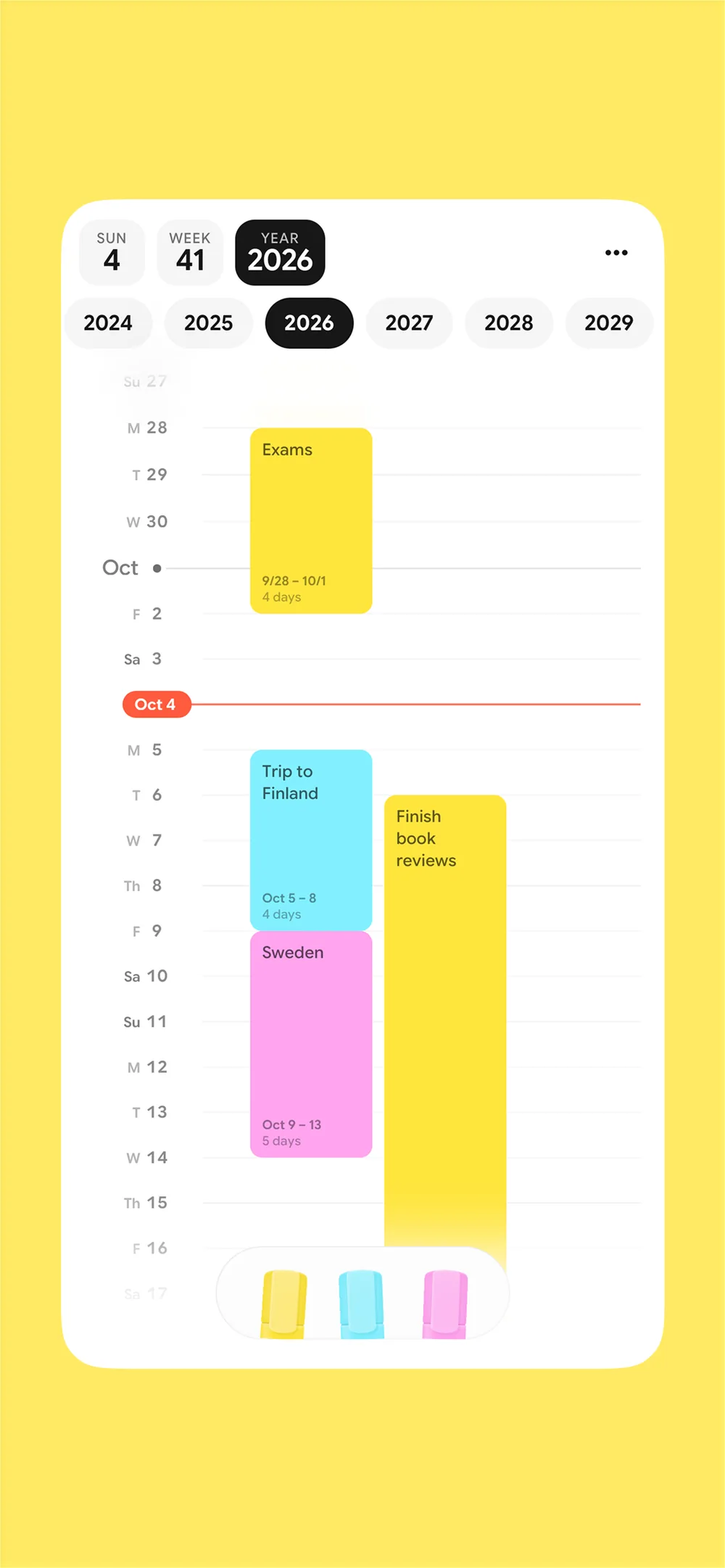 Year timeline view with multi-day plans